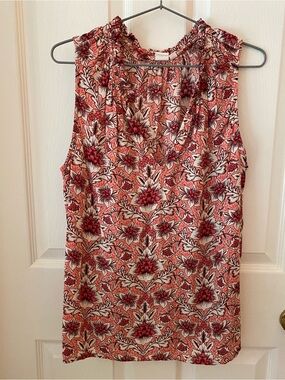 GAP Flowy Floral Tank Ruffled V-neck Pink & White Sleeveless